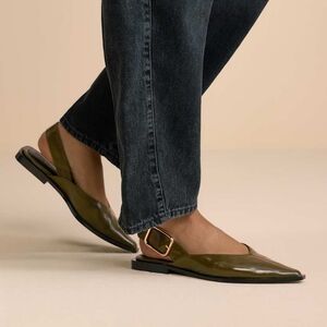 Steve Madden Olive Green Pointed Slingback Flats with Buckle